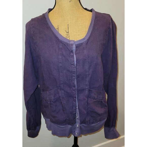 Pete & Greta Johnny Was Snap Front Pima Cotton Top Jacket Purple L Bohemian - Picture 1 of 9